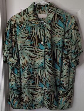 First Issue Rayon Tropical Leaf Button-Down Shirt Size 18W-/20w